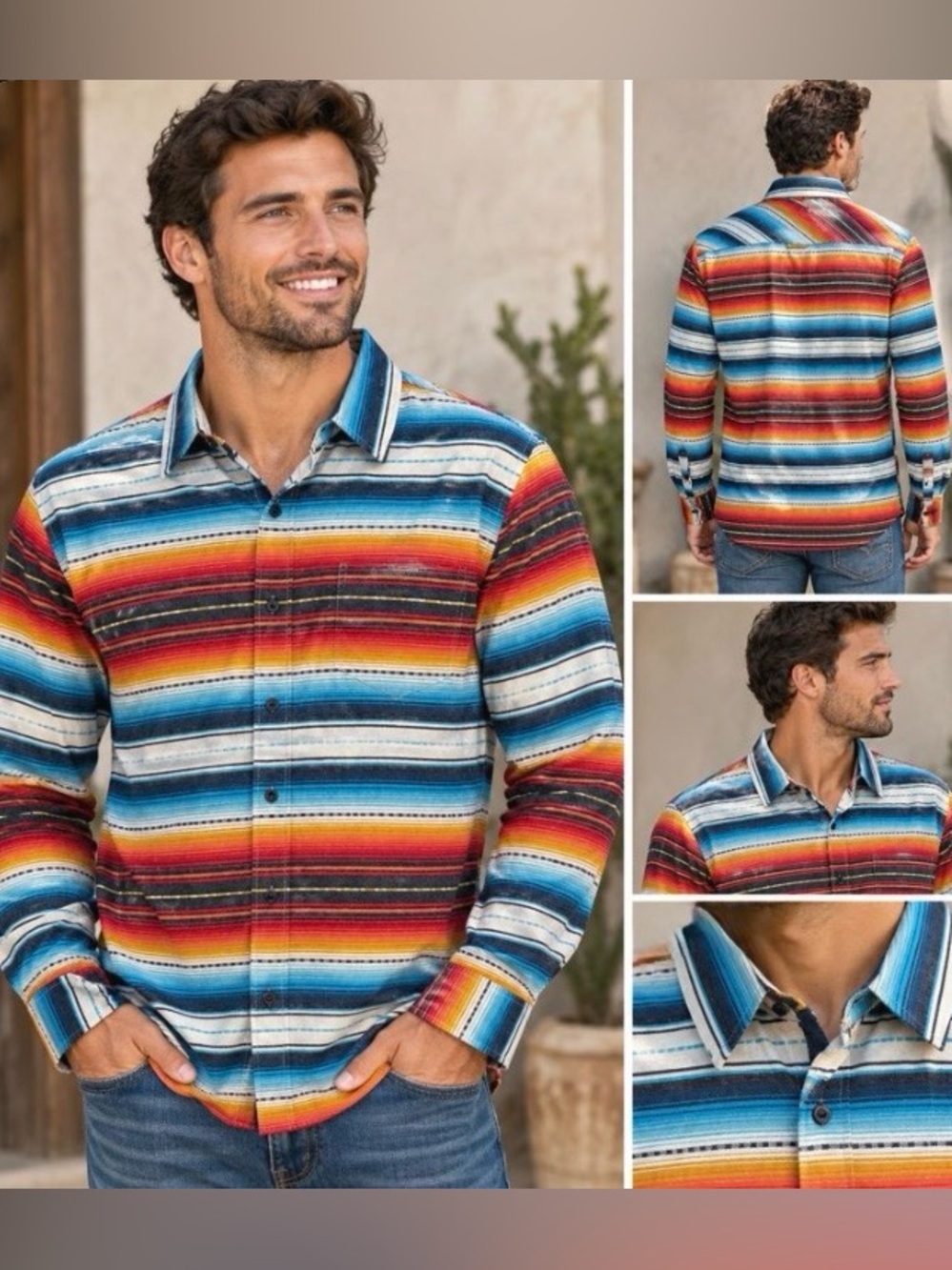 American Rag Southwest Blanket Striped Button Up Flannel Shirt Men's L
